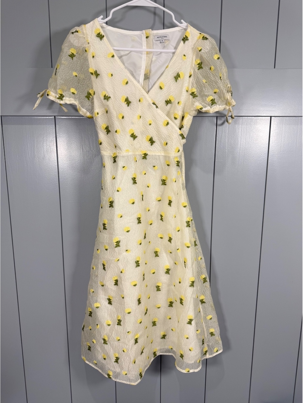 Petite Studio NYC Yellow Floral Embroidered cottagecore Wrap Dress XS